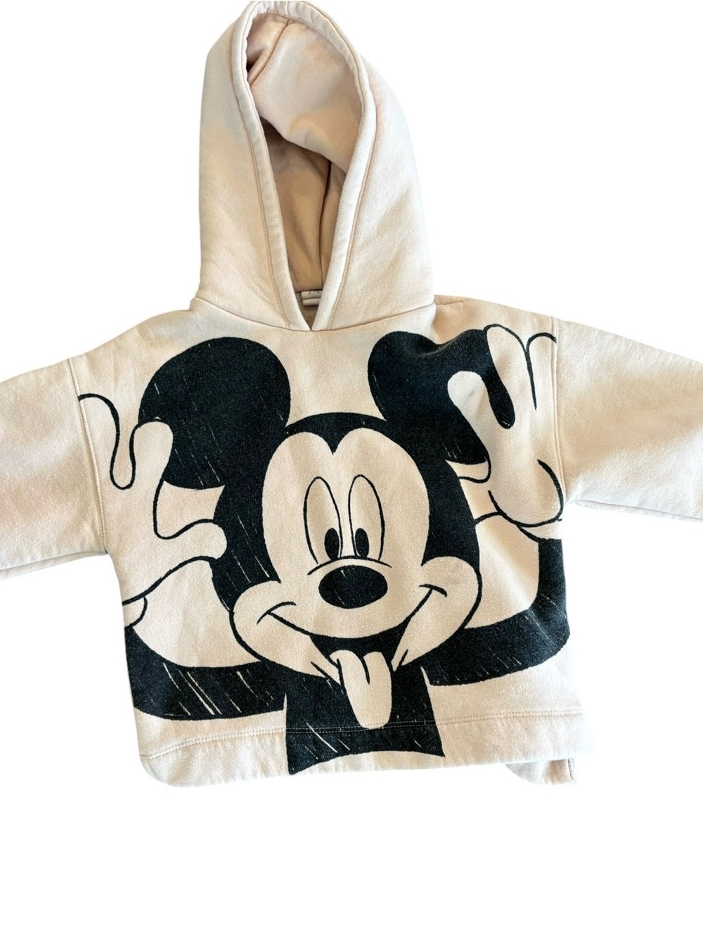 Zara Size 6 Cream Hoodie with Black Mickey Graphic